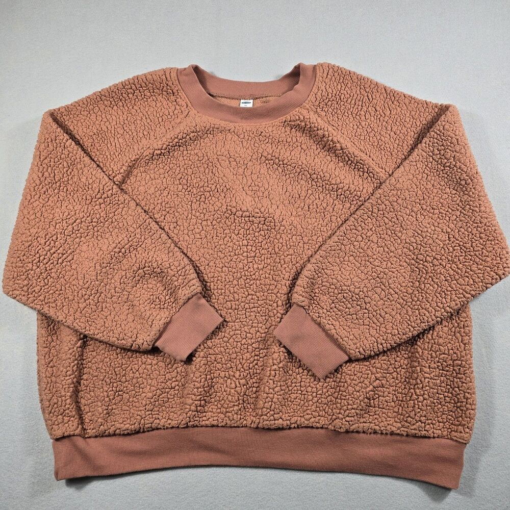 Old Navy Women's Pullover Knit Sherpa Sweater Crew Neck Orange Size XXL